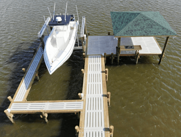 A boat lift and boat dock image.
